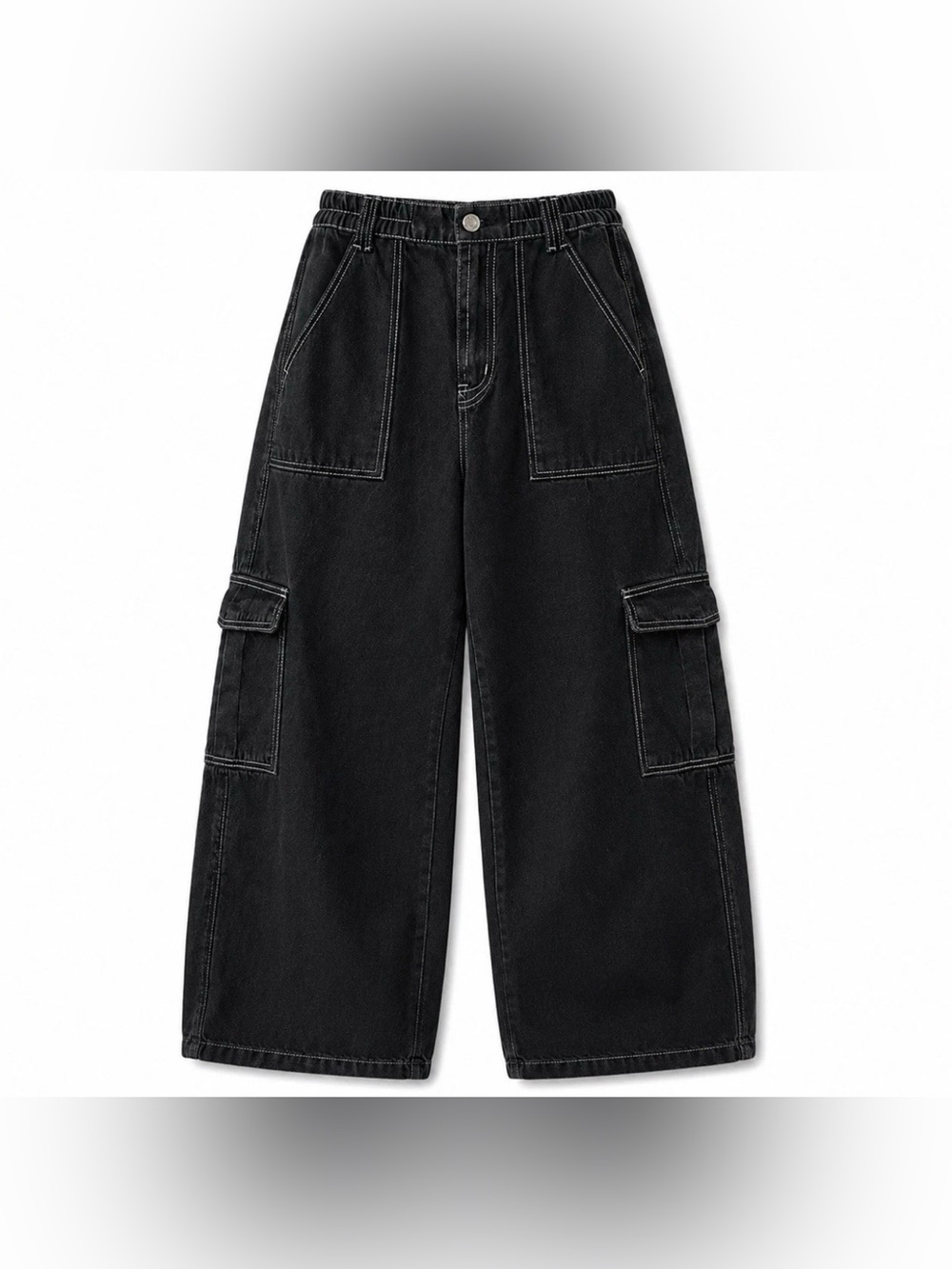 Simple Society Womens 15/32 Black Baggy Cargo Jeans Wide Leg Y2K Goth Skater